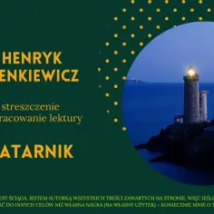 Streszczenie lektury "Latarnik" Henryka Sienkiewicza. Latarnia morska na skalistej wyspie o zmierzchu.