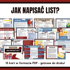 Zbiór 15 kart PDF z poradami, jak zacząć list, jak napisać list motywacyjny, prywatny i oficjalny.