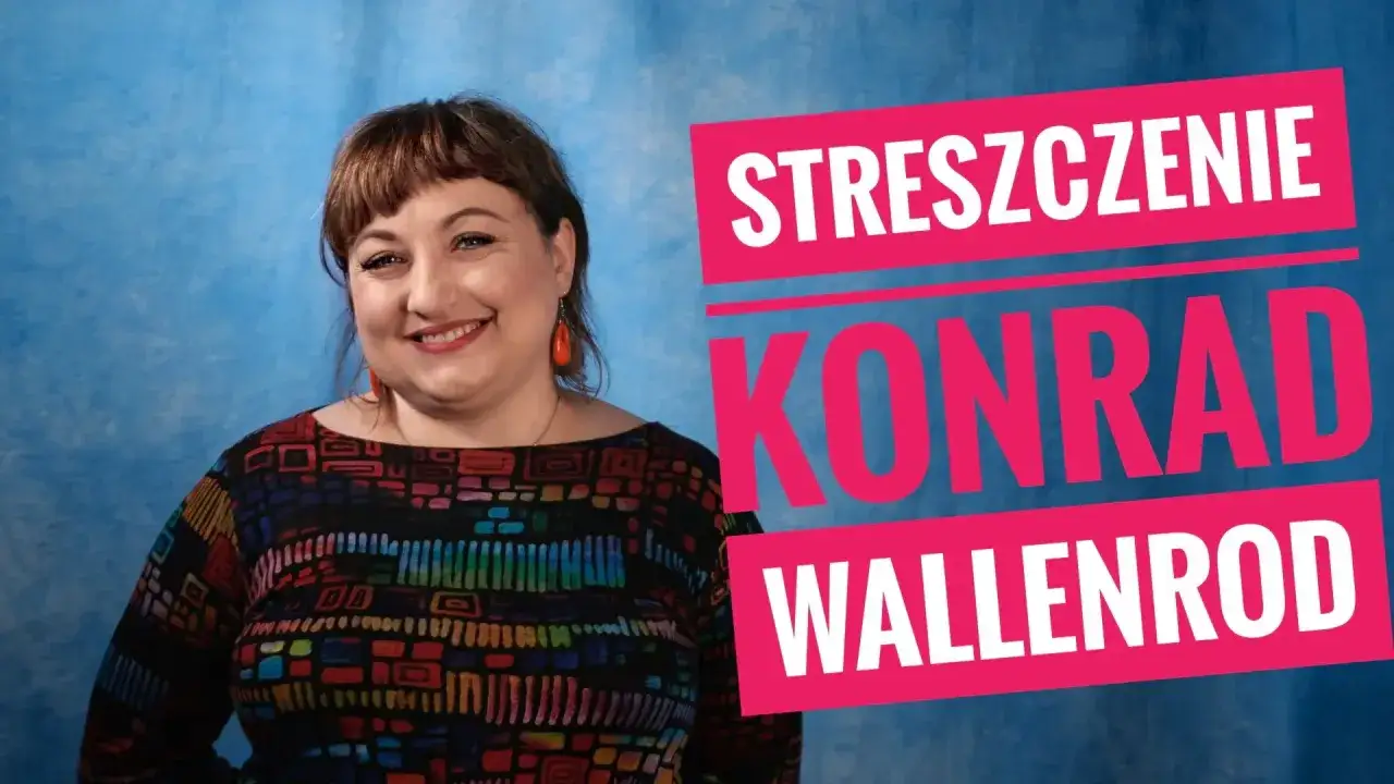 Uśmiechnięta kobieta w kolorowej bluzce. Obok niej napis