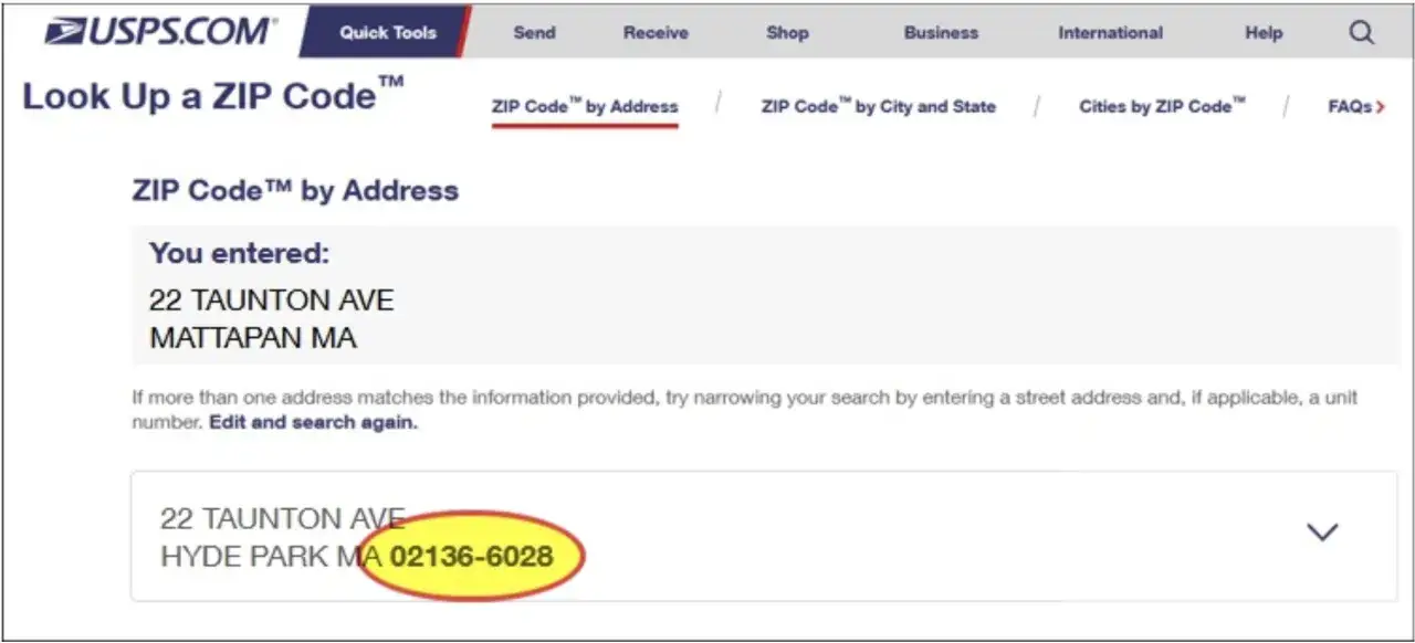 przykład adresu USA ZIP code