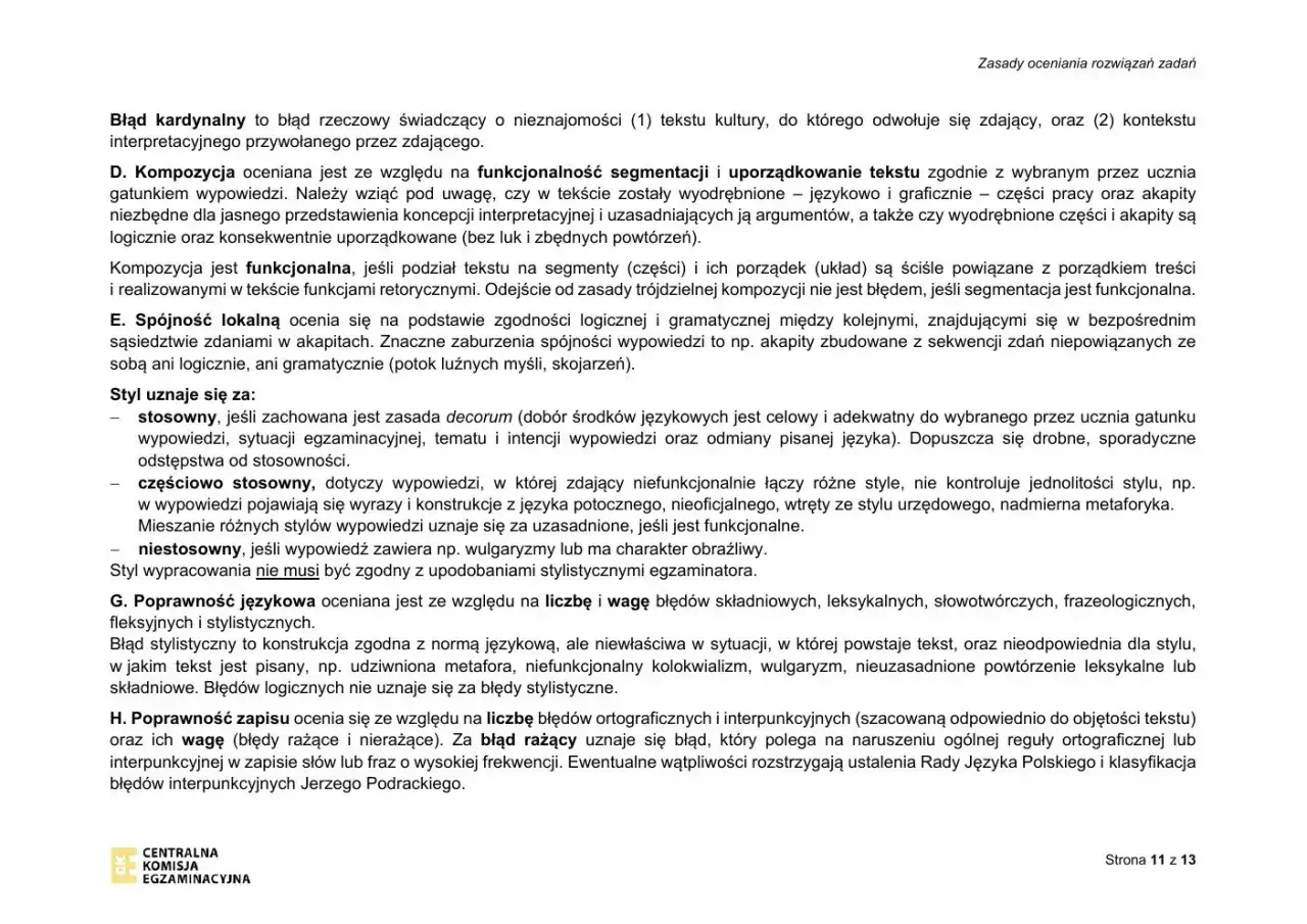 Jak wygląda matura rozszerzona z polskiego: zasady oceniania poprawności językowej, stylistycznej i zapisu.