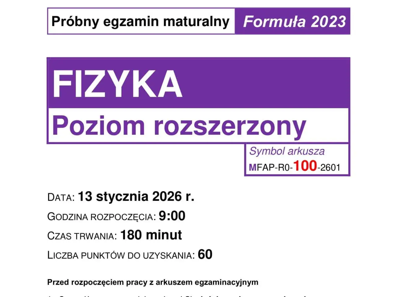 Próbny egzamin maturalny z fizyki na poziomie rozszerzonym, formuła 2023. CKE przygotowuje uczniów do matury próbnej.